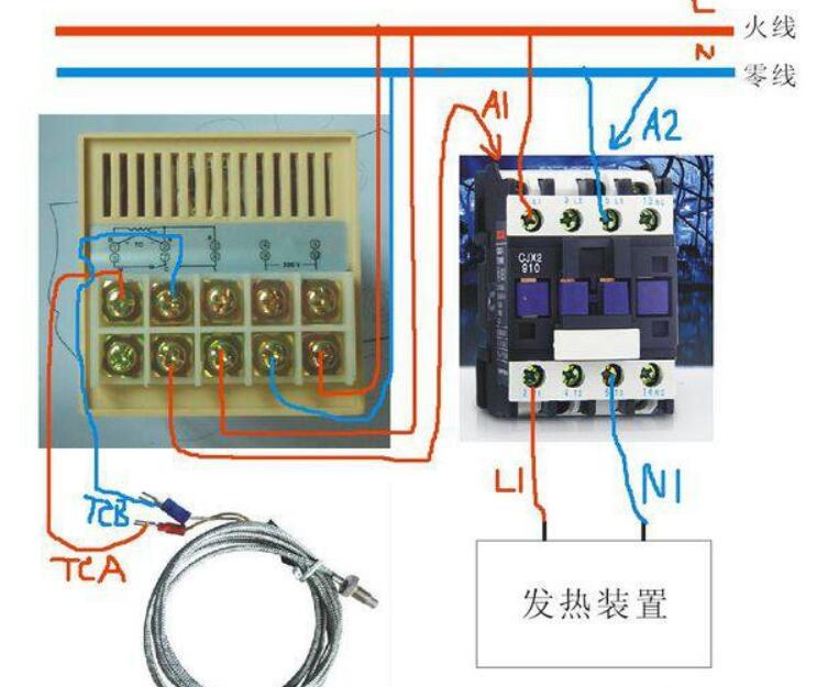 LD乐动体育温控器与接触器接线图